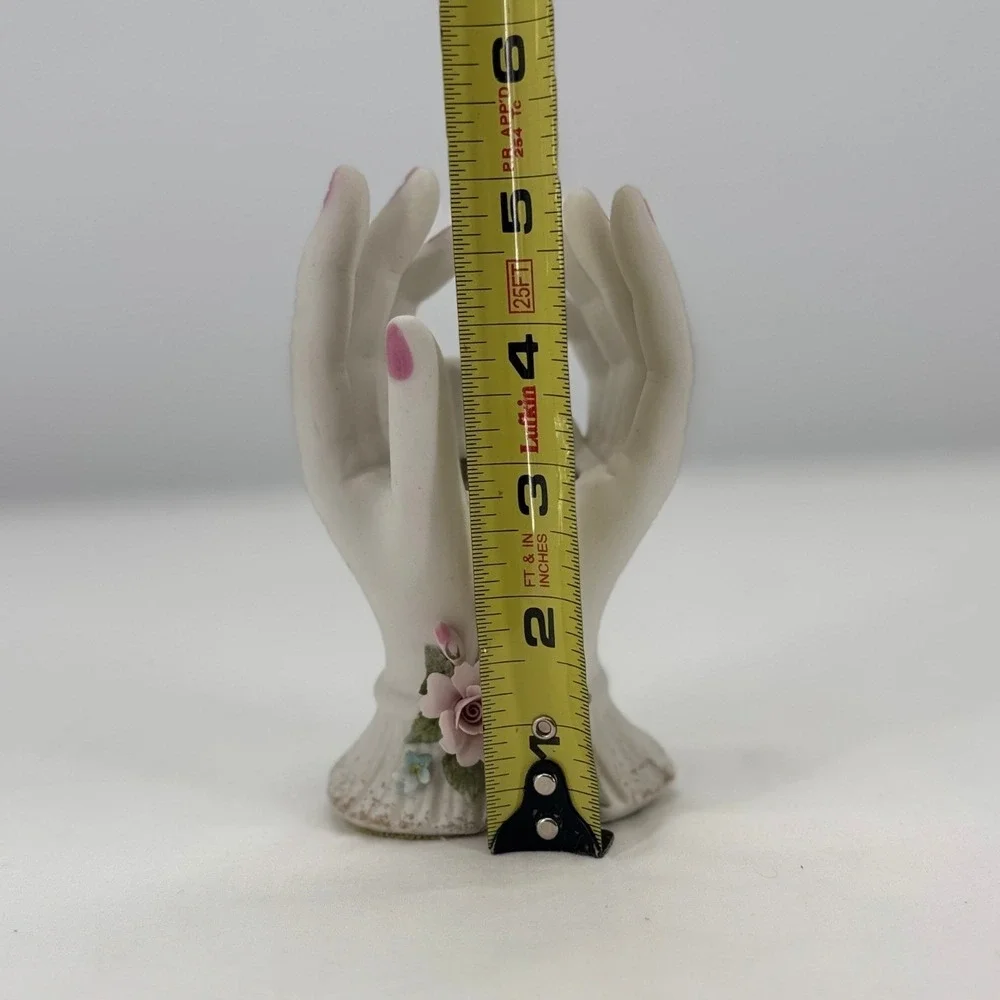 Lefton China Vintage Porcelain Hands Vase Figurine Pink Roses 1787 Hand Painted‎
